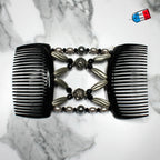 Double peigne cheveux élastique pour chignon orné de perles made in France