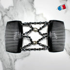 Double peigne cheveux élastique pour chignon Perles facettées argentées