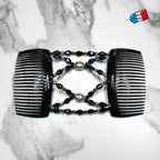 Double peigne cheveux élastique pour chignon perles facettées bleues made in France