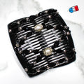 Peigne cheveux élastique pour chignon perles facettées noires made in France