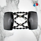 Peigne cheveux élastique pour chignon perles facettées noires made in France