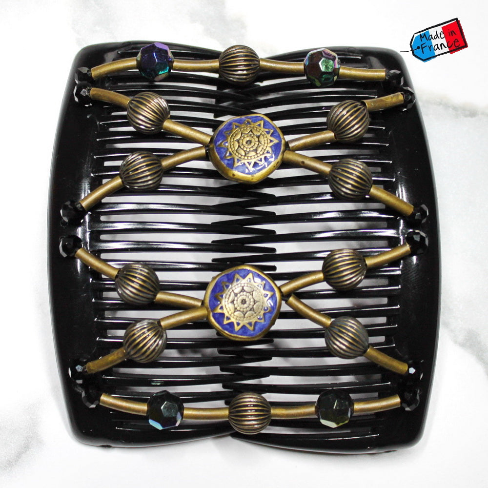 Double peigne cheveux élastique pour chignon style antique made in France