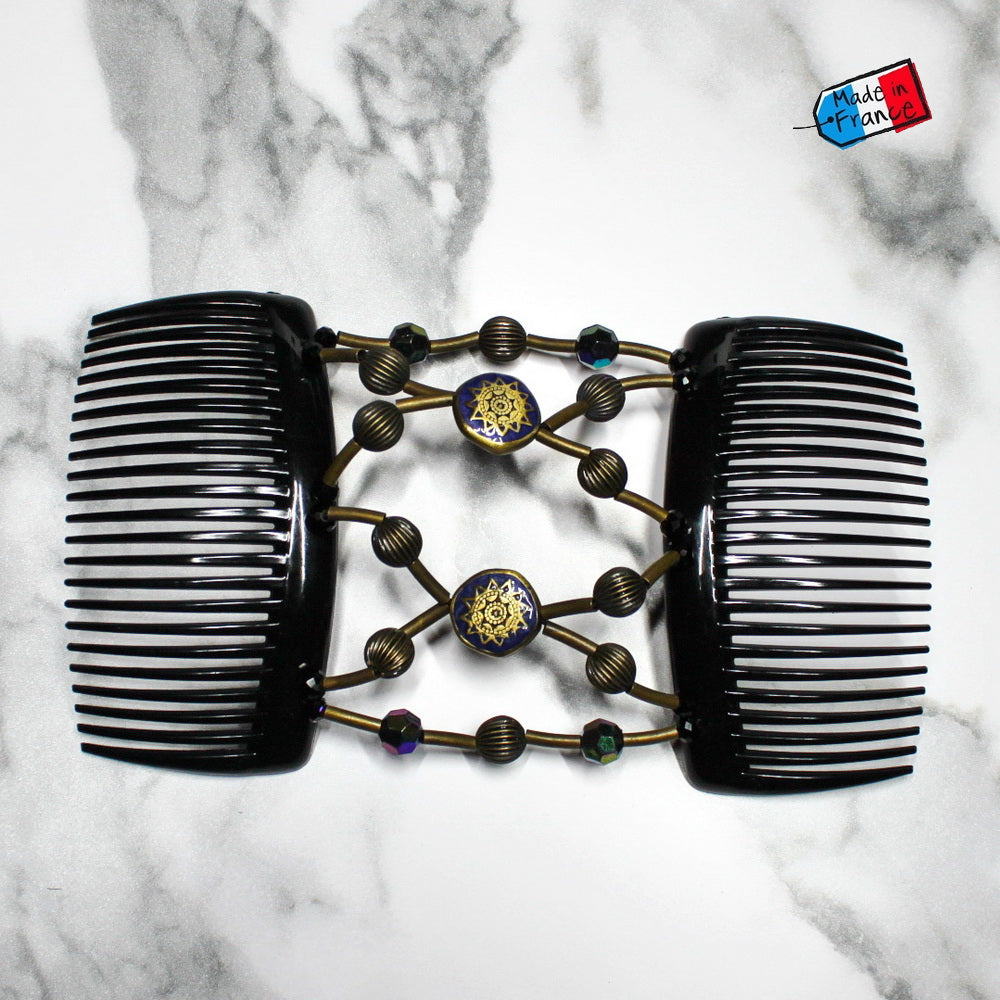 Double peigne cheveux élastique pour chignon style antique made in France