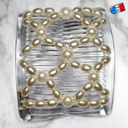 Double peigne cheveux élastique pour chignon – Perles nacrées made in France