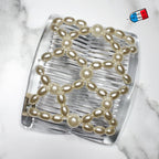 Double peigne cheveux élastique pour chignon – Perles nacrées made in France