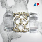 Double peigne cheveux élastique pour chignon – Perles nacrées made in France