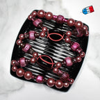 Double peigne cheveux élastique pour chignon - perles roses made in France