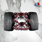 Double peigne cheveux élastique pour chignon - perles roses made in France