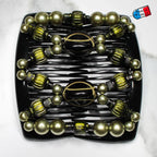 Double peigne cheveux élastique pour chignon - perles vertes made in France