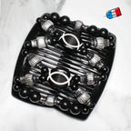 Double peigne cheveux élastique pour chignon - perles noires et argenté made in France