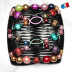Double peigne cheveux élastique pour chignon - perles multicolore made in France