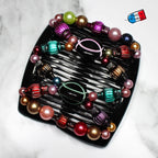 Double peigne cheveux élastique pour chignon - perles multicolore made in France