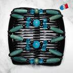 Peigne double cheveux - accessoire chignon en perles de bois bleu made in France