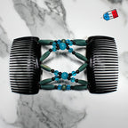 Peigne double cheveux - accessoire chignon en perles de bois bleu made in France