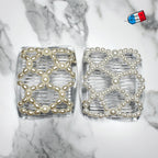 Double peigne cheveux élastique pour chignon – Perles nacrées made in France