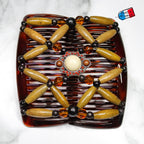 Peigne double cheveux - accessoire chignon en perles de bois beige made in France