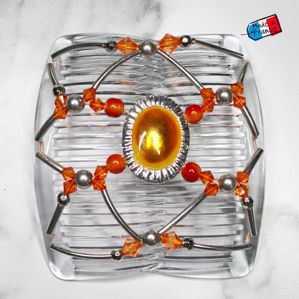Peigne double cheveux élastique pour chignon - accessoire cheveux perlé made in France