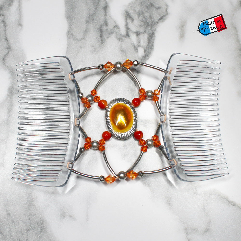 Peigne double cheveux élastique pour chignon - accessoire cheveux perlé made in France