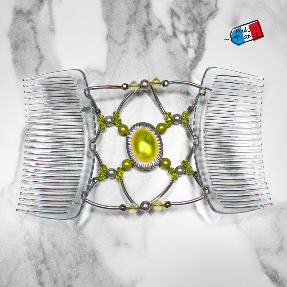 Peigne double cheveux élastique pour chignon - accessoire cheveux perlé made in France