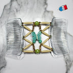 Peigne double cheveux élastique - accessoire chignon avec motif papillon et perles