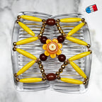 Peigne double cheveux élastique - accessoire chignon avec motif fleur et perles