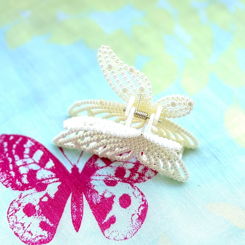 Pince cheveux papillon perle 9.5cm