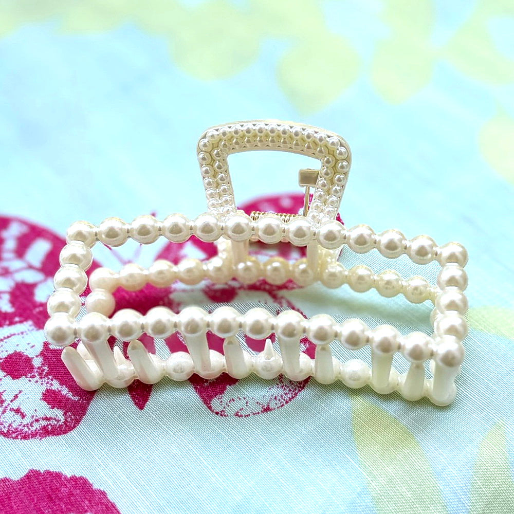 Grand pince à cheveux perles rectangulaire 9cm, accessoire mariage