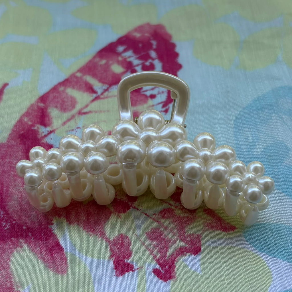 Grande pince crabe cheveux fleur en perles 10cm, mariage