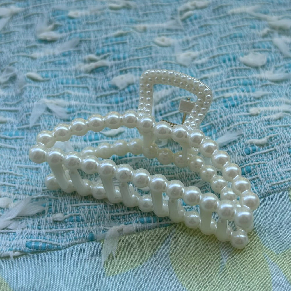 Pince crabe rectangulaire à perles 7.5 cm, ceremonie