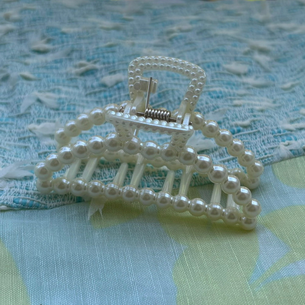 Pince cheveux crabe rectangulaire à perles 7.5 cm 