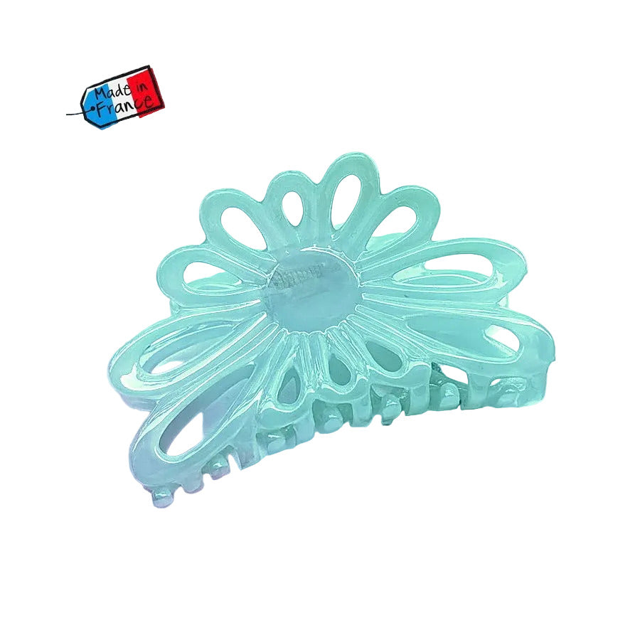 Pince à cheveux fleur 8cm Vert eau – Made in France 
