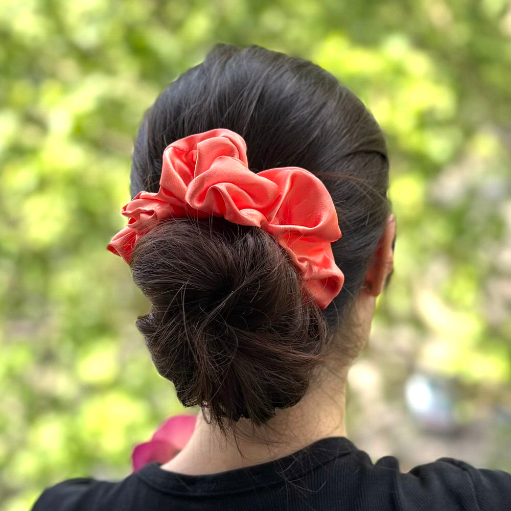 Gros chouchou en satin orange pour cheveux 13 cm, accessoire cheveux