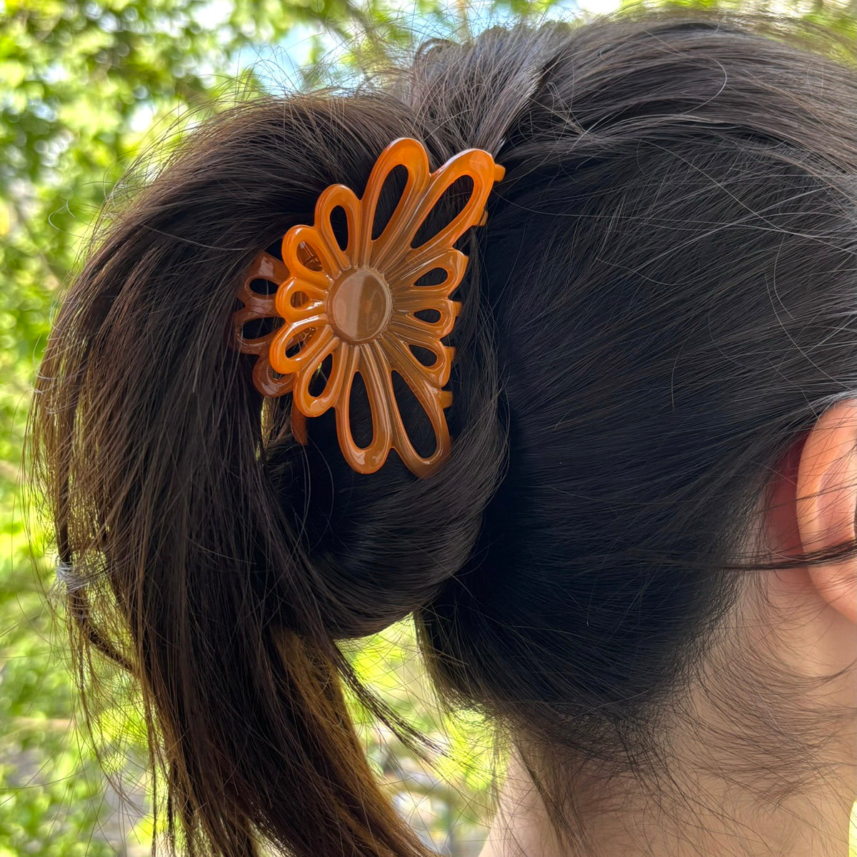 Pince à cheveux fleur 8cm Orange – Made in France 8 cm
