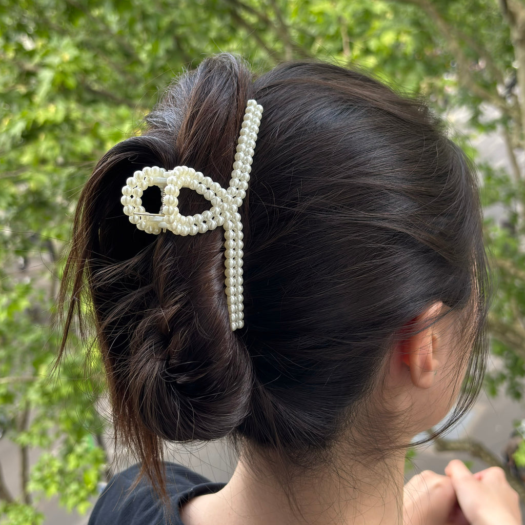 Pince crabe à cheveux nœud et perles 11 cm - mariage