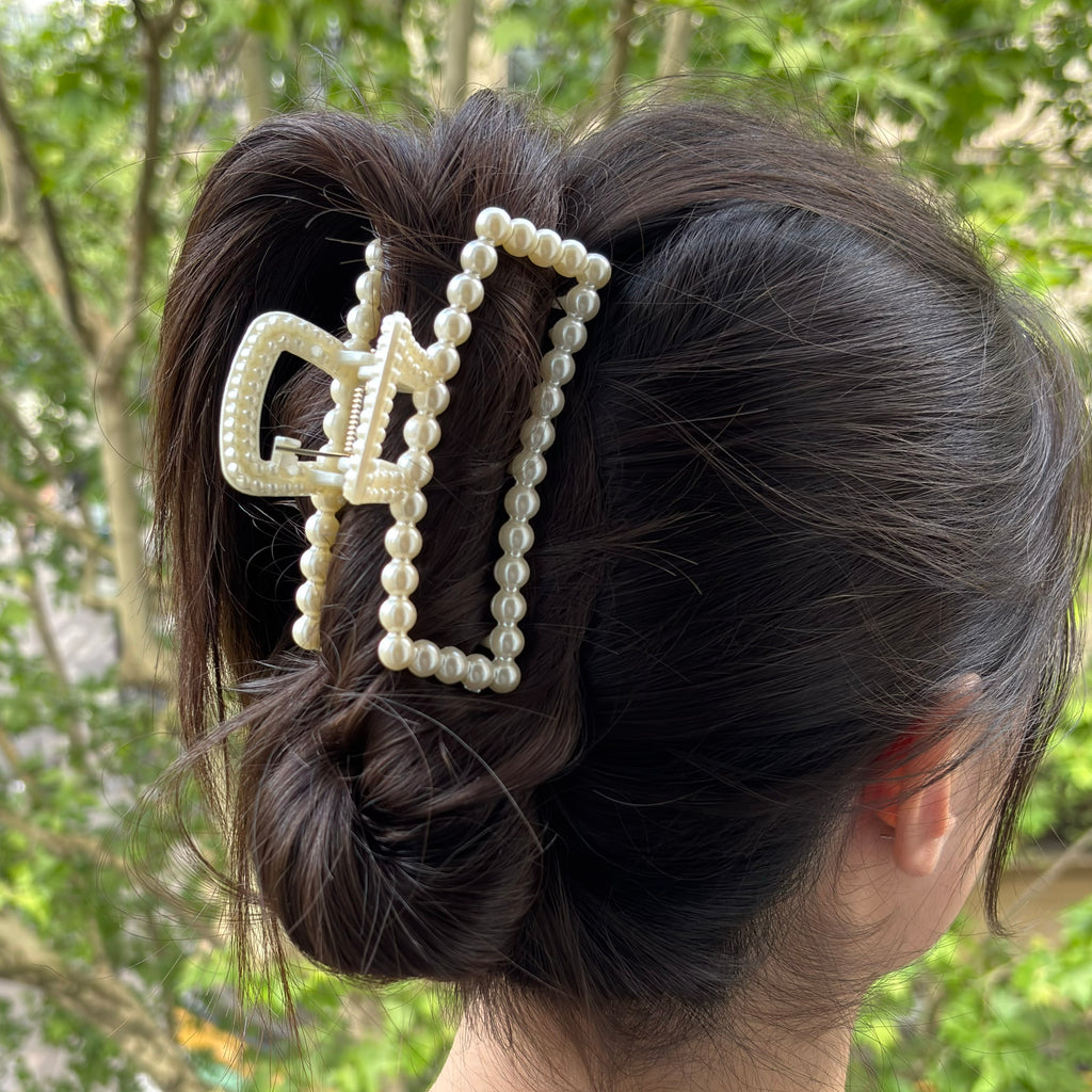 Grand pince à cheveux perles rectangulaire 9cm