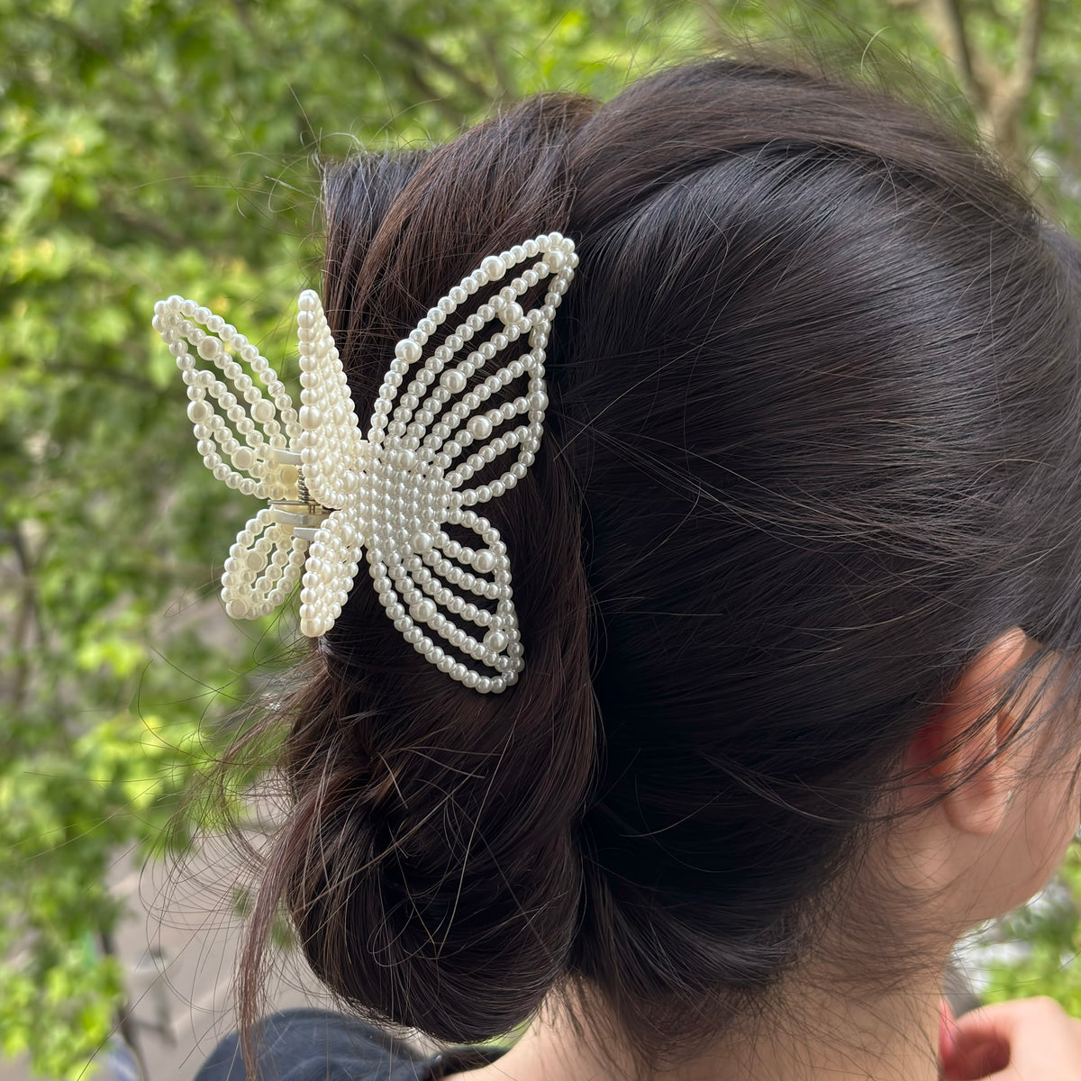 Pince à cheveux papillon perle 9.5cm, accessoire mariage