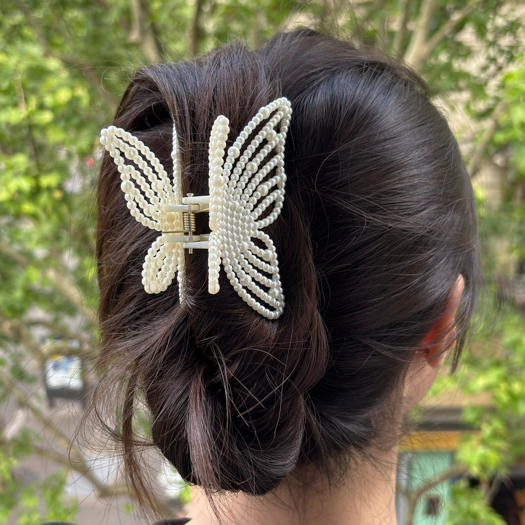 Pince à cheveux papillon perle 9.5cm, accessoire cheveux