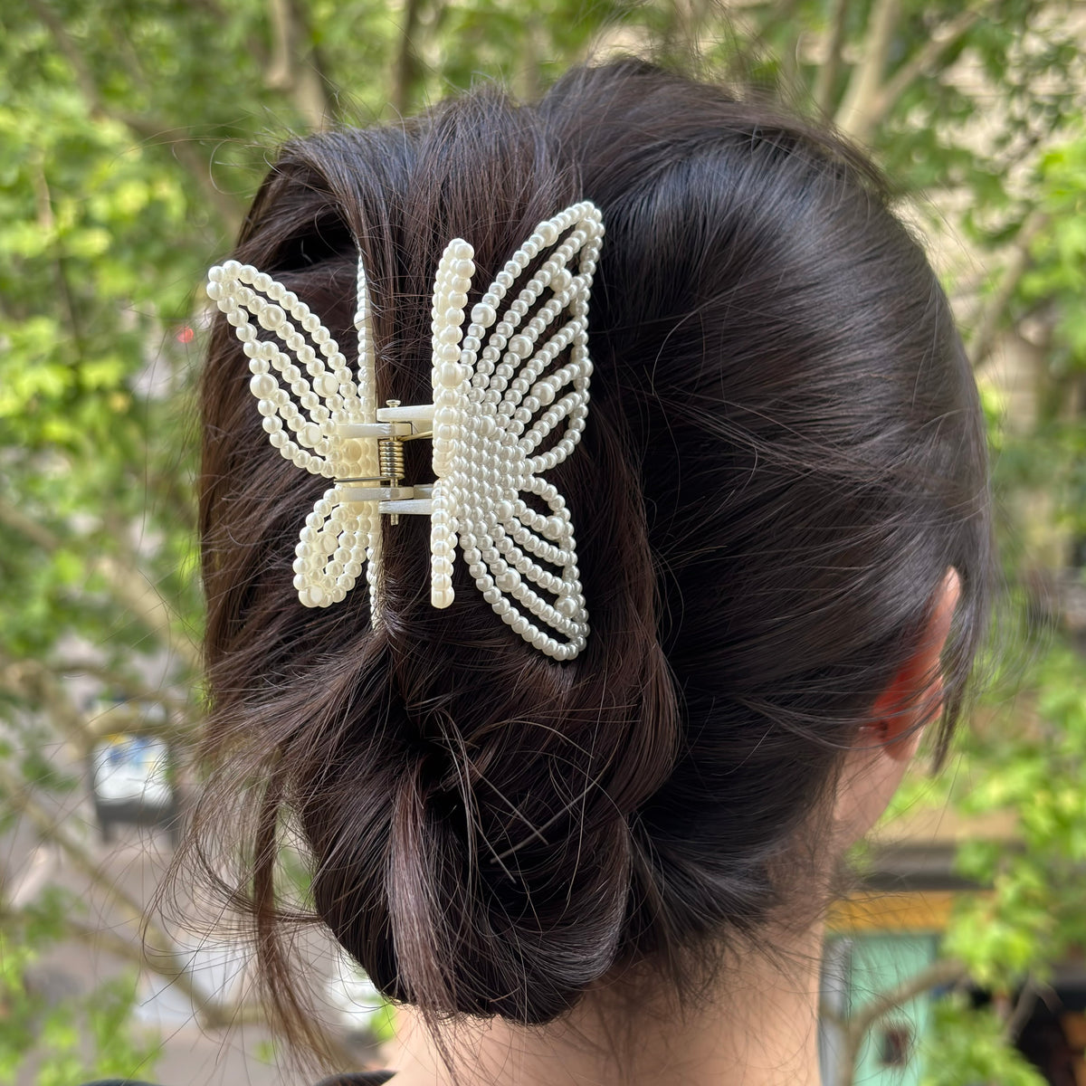 Pince à cheveux papillon perle 9.5cm, accessoire cheveux