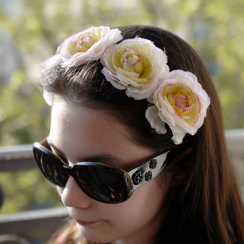 Serre-tête couronne fleurs rose pale, mariage