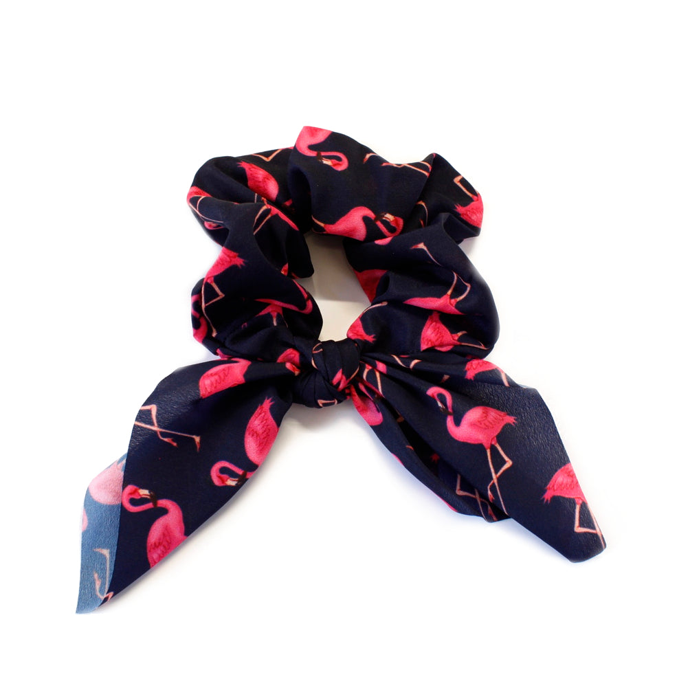 Gros chouchou élastique cheveux à noeud motif flamand rose