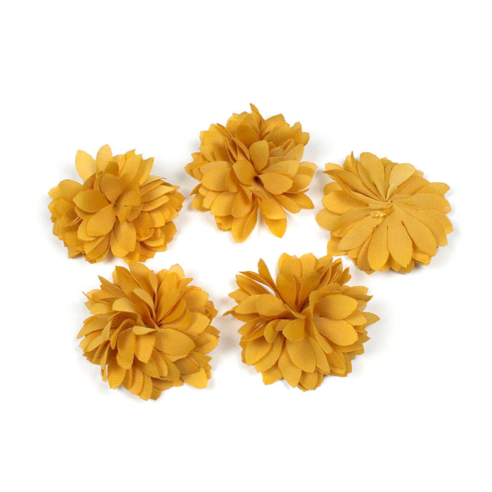 5 petites fleurs en tissu satiné 45mm cousues à la main caramel  - ShuShu