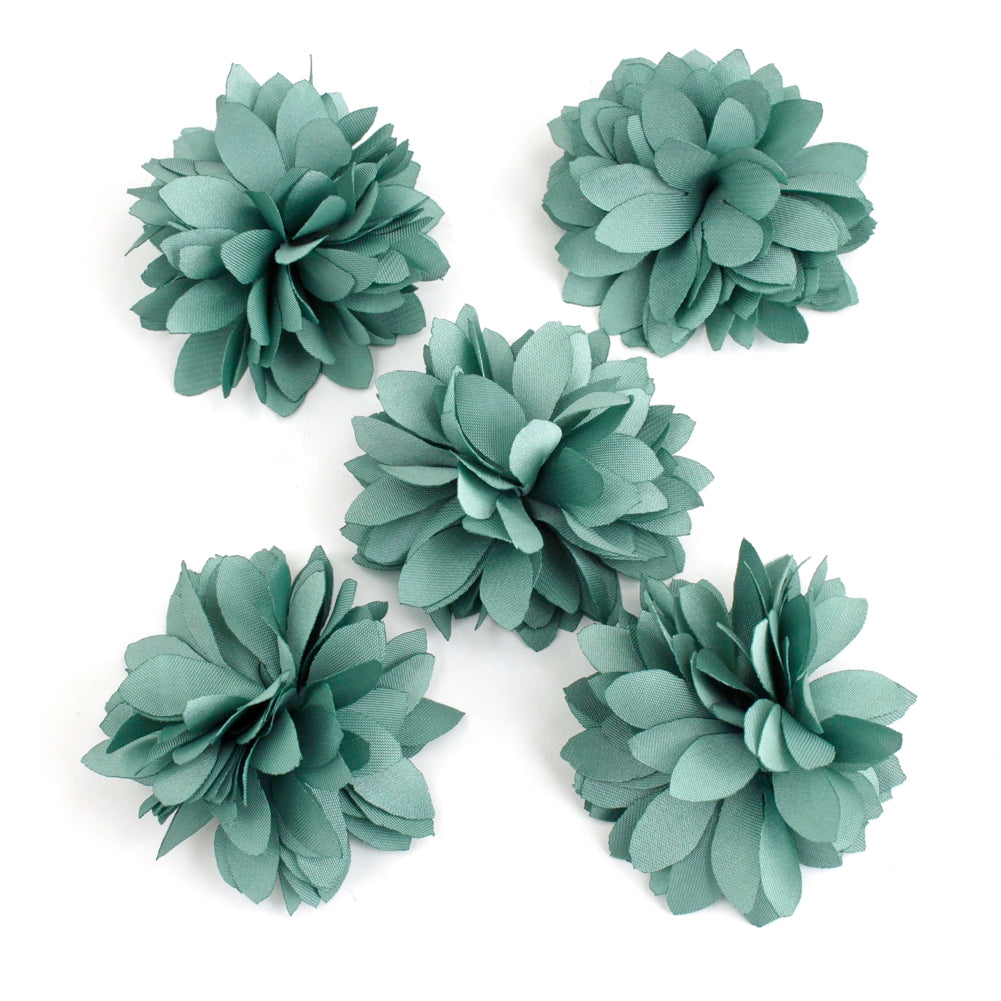 5 petites fleurs en tissu satiné 45mm cousues à la main vert clair - ShuShu