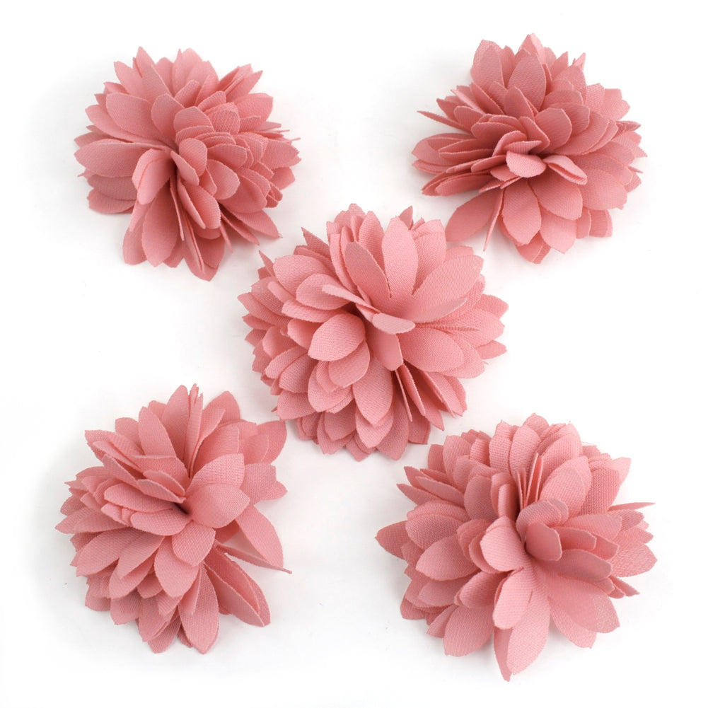 5 petites fleurs en tissu satiné 45mm cousues à la main - rose poudré