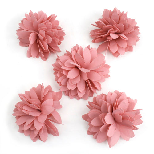 5 petites fleurs en tissu satiné 45mm cousues à la main - rose poudré