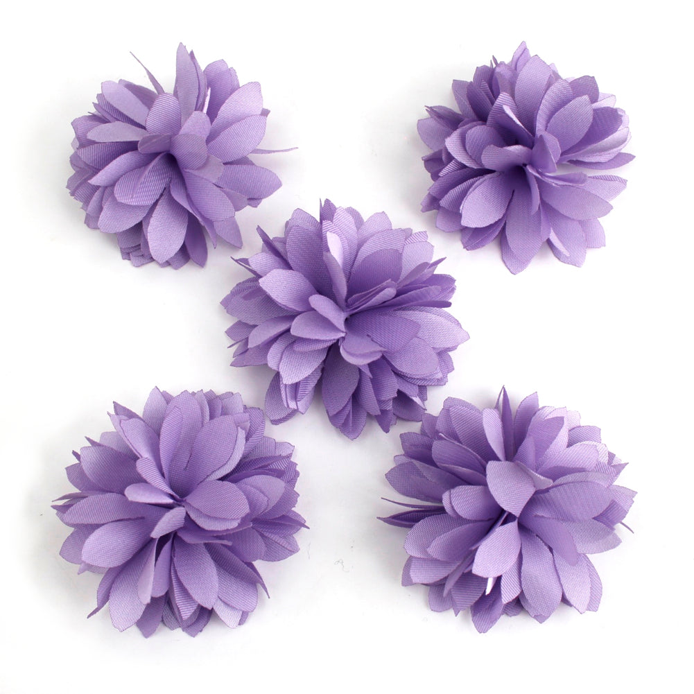 Lot de 5 petites fleurs en tissu satiné 4.5 cm cousues à la main - mauve
