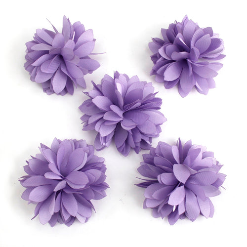 Lot de 5 petites fleurs en tissu satiné 4.5 cm cousues à la main - mauve