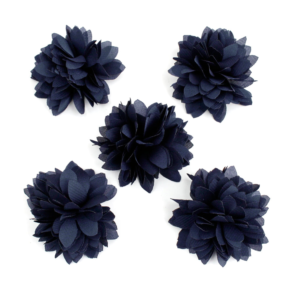 Lot de 5 petites fleurs en tissu satiné 4.5 cm cousues à la main - marine