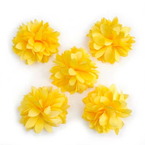 5 petites fleurs en tissu satiné 45mm cousues à la main jaune - ShuShu