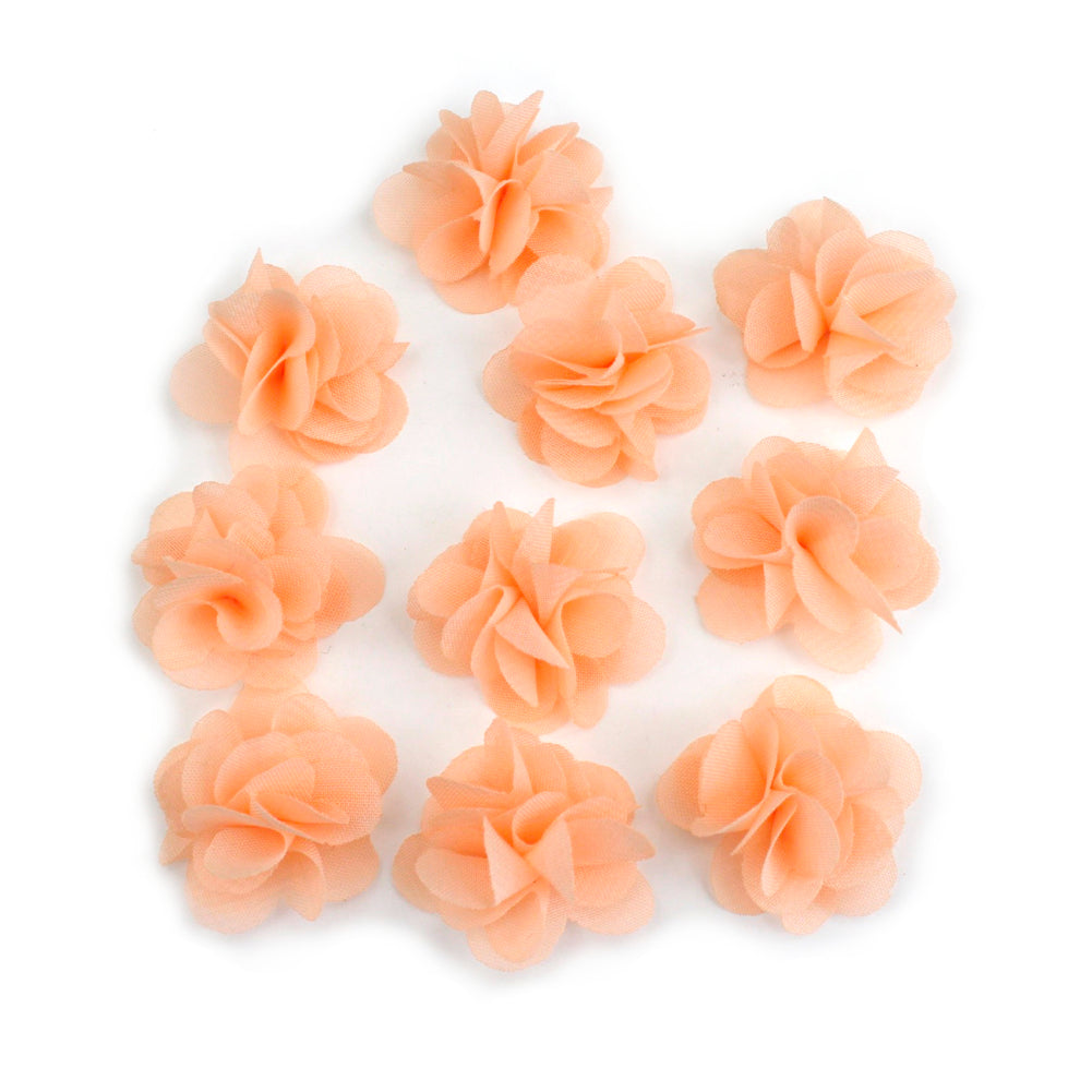 Lot de 10 petites fleurs en tissu voile 3cm cousues à la main - pêche
