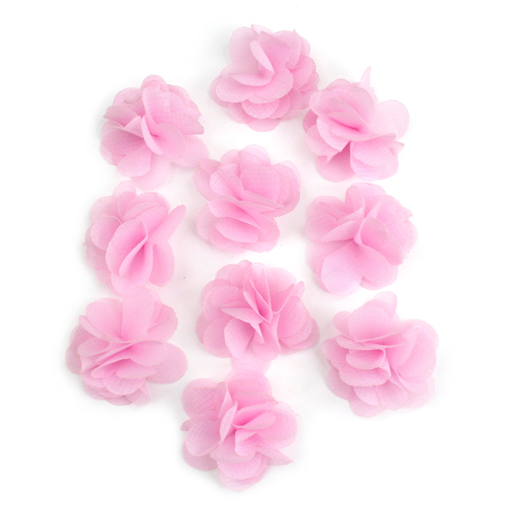Lot de 10 petites fleurs en tissu voile 30mm cousues à la main - rose